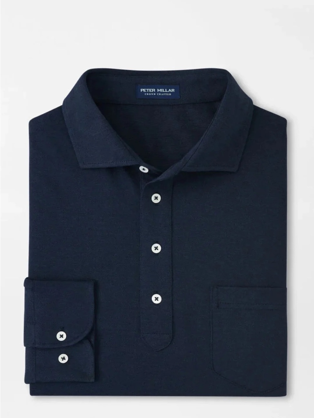 Peter Millar Amble Long-Sleeve Cotton Cashmere Navy Blue Shirt Polo Large NWT